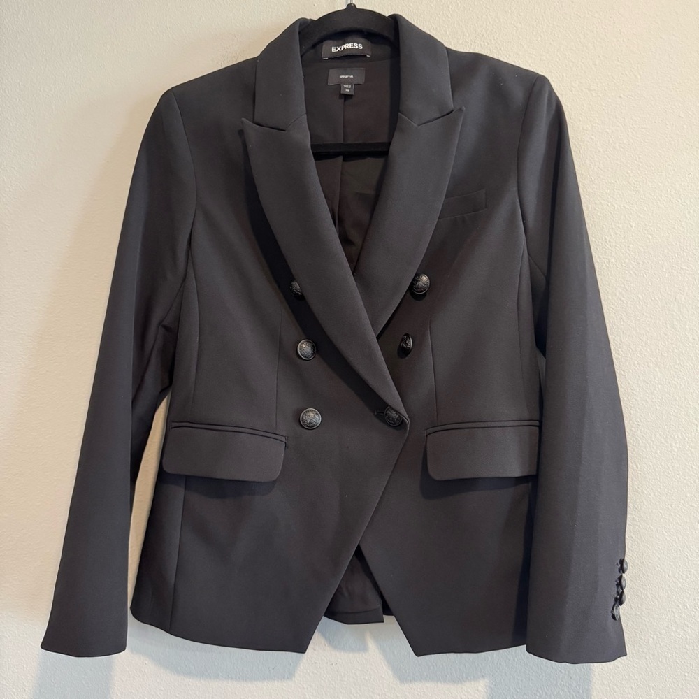 Express Black Supersoft Twill Stretch Blazer Jacket Double Breasted XS